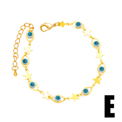 Fashion Devil's Eye Flower Copper Patchwork Enamel Gold Plated Bracelets 1 Piece
