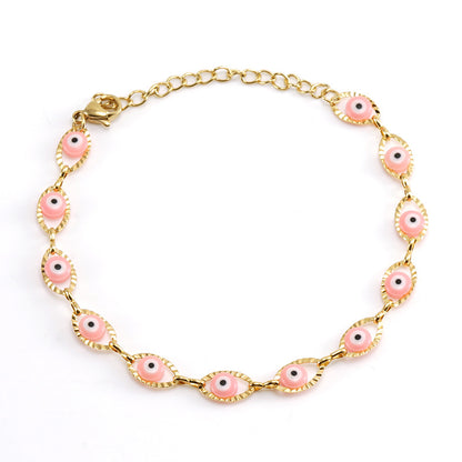 Ethnic Style Eye Stainless Steel Bracelets Necklace Patchwork Enamel Gold Plated Stainless Steel Bracelets