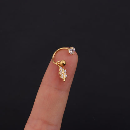 Fashion Stainless Steel C-ring Piercing Flower Zircon Pendant Earrings Wholesale