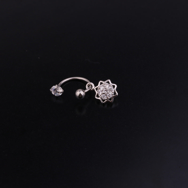 Fashion Stainless Steel C-ring Piercing Flower Zircon Pendant Earrings Wholesale