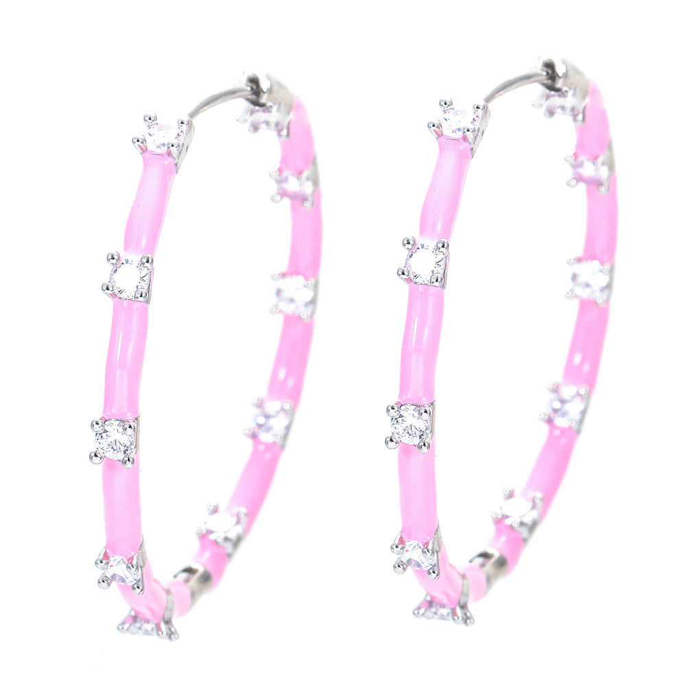 Exaggerated Geometric Copper Plating Zircon Hoop Earrings 1 Pair