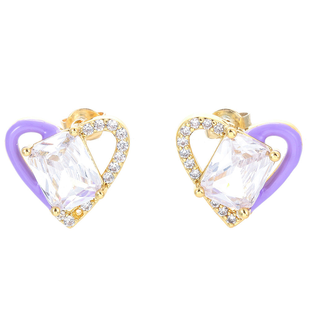 Fashion Heart Shape Copper Plating Zircon Ear Studs 1 Pair