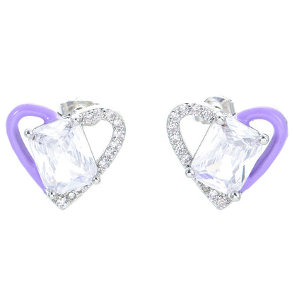 Fashion Heart Shape Copper Plating Zircon Ear Studs 1 Pair