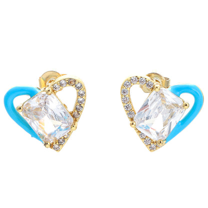 Fashion Heart Shape Copper Plating Zircon Ear Studs 1 Pair