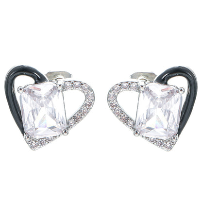 Fashion Heart Shape Copper Plating Zircon Ear Studs 1 Pair