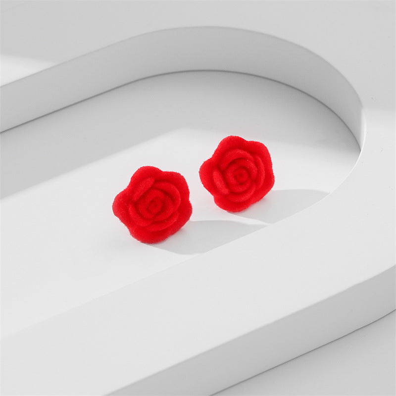 Fashion Rose Flocking Women's Ear Studs 1 Pair