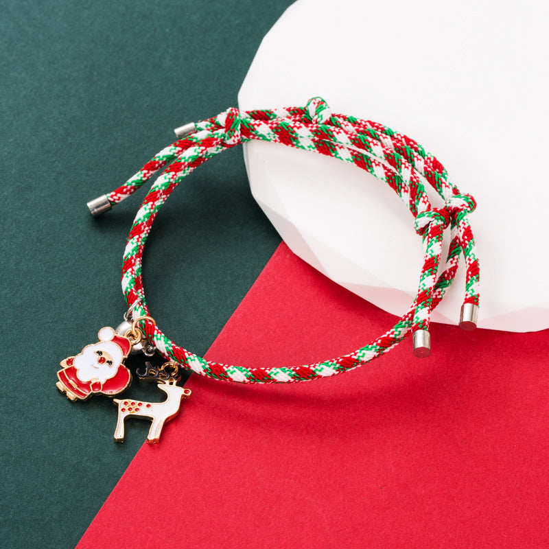 Fashion Christmas Tree Santa Claus Christmas Socks Alloy Enamel Braid Christmas Unisex Bracelets