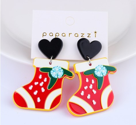 Cartoon Style Christmas Tree Christmas Socks Checkered Arylic Women's Drop Earrings 1 Pair