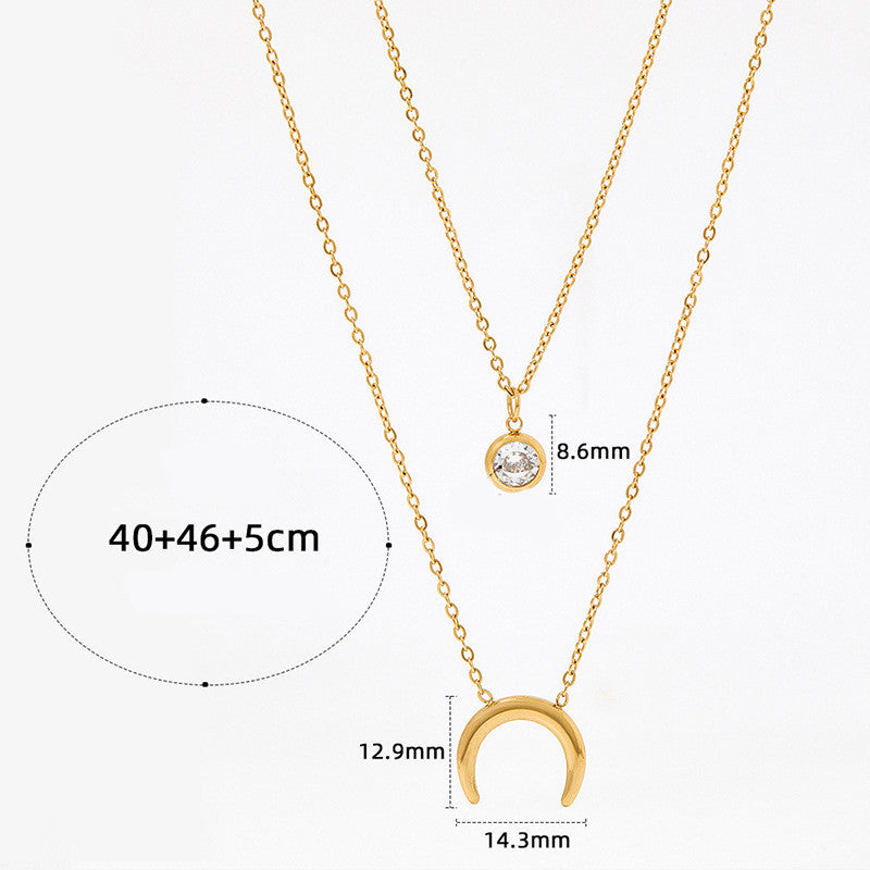 Fashion Geometric Moon Stainless Steel Inlay Zircon Necklace