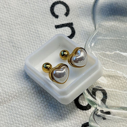 Fashion Round Heart Shape Titanium Steel Tassel Plating Inlay Zircon Ear Studs 1 Pair