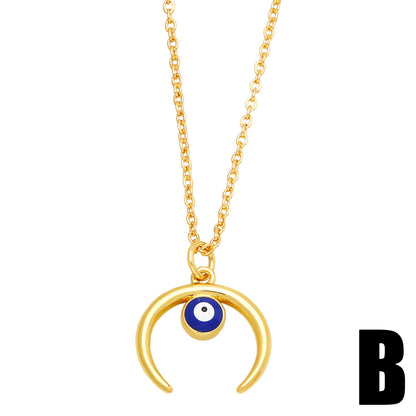 Retro Devil's Eye Moon Copper 18k Gold Plated Gold Plated Zircon Pendant Necklace In Bulk