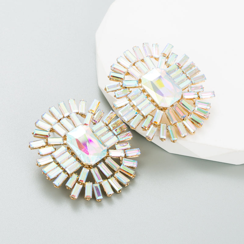 1 Pair Shiny Oval Inlay Alloy Rhinestones Ear Studs