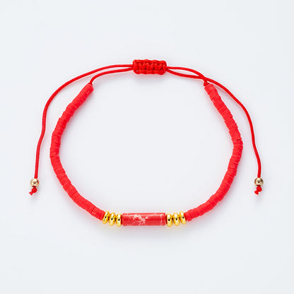 Simple Style Solid Color Natural Stone Rope Handmade Knitting Drawstring Bracelets