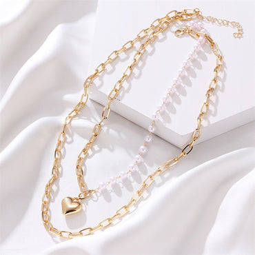 Elegant Heart Shape Imitation Pearl Alloy Women's Necklace 1 Piece