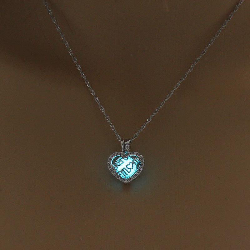 Retro Moon Water Droplets Alloy Luminous Hollow Out Women's Men's Pendant Necklace