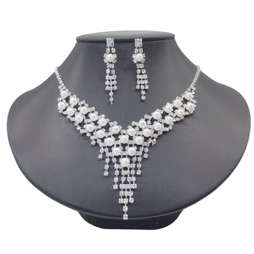 Fashion Geometric Alloy Plating Inlay Artificial Pearl Rhinestone Earrings Necklace