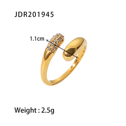 Elegant Geometric Stainless Steel Inlay Zircon Open Ring