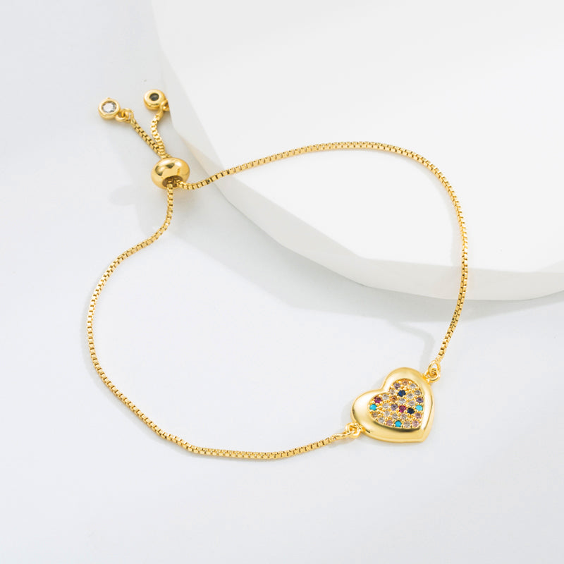 Fashion Peacock Heart Shape Copper Gold Plated Zircon Bracelets 1 Piece