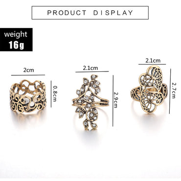 Fashion Jewelry Inlaid Diamond Leaf Alloy Japan And South Korea Personality Hollow Out Love Ring Four-piece Suit Wholesale Gooddiy