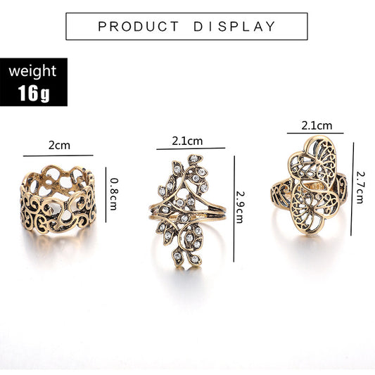 Fashion Jewelry Inlaid Diamond Leaf Alloy Japan And South Korea Personality Hollow Out Love Ring Four-piece Suit Wholesale Gooddiy
