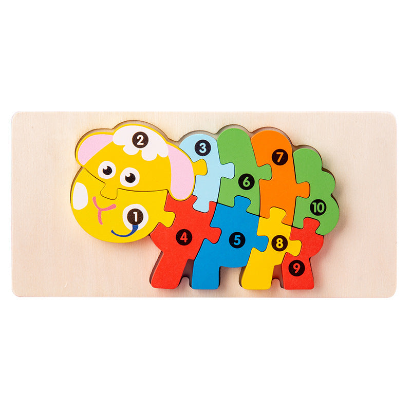 Cute Children's Wooden Three-dimensional Blocks Animal Traffic Cognition Puzzle Toys