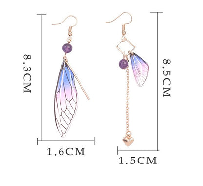 Sweet Wings Alloy Plastic Asymmetrical Rhinestones Women's Drop Earrings 1 Pair
