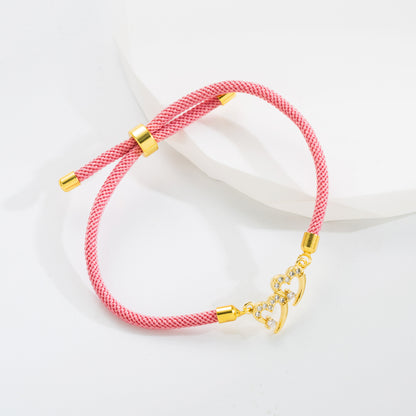 Simple Style Heart Shape Airplane Rope Copper Inlay Zircon Women's Bracelets 1 Piece