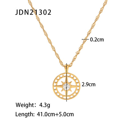 Retro Geometric Stainless Steel Titanium Steel Plating Zircon Necklace