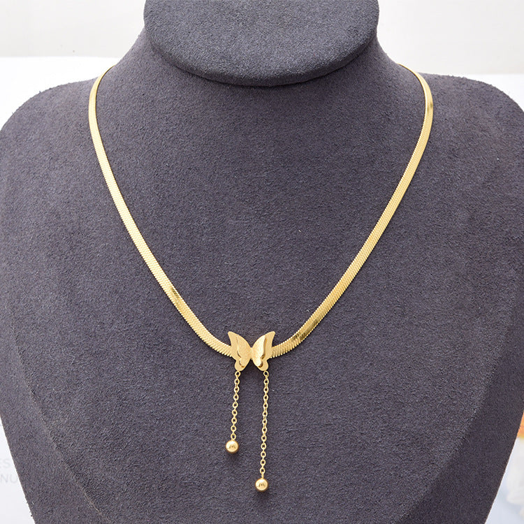 Vintage Style Butterfly Titanium Steel Plating 18k Gold Plated Necklace