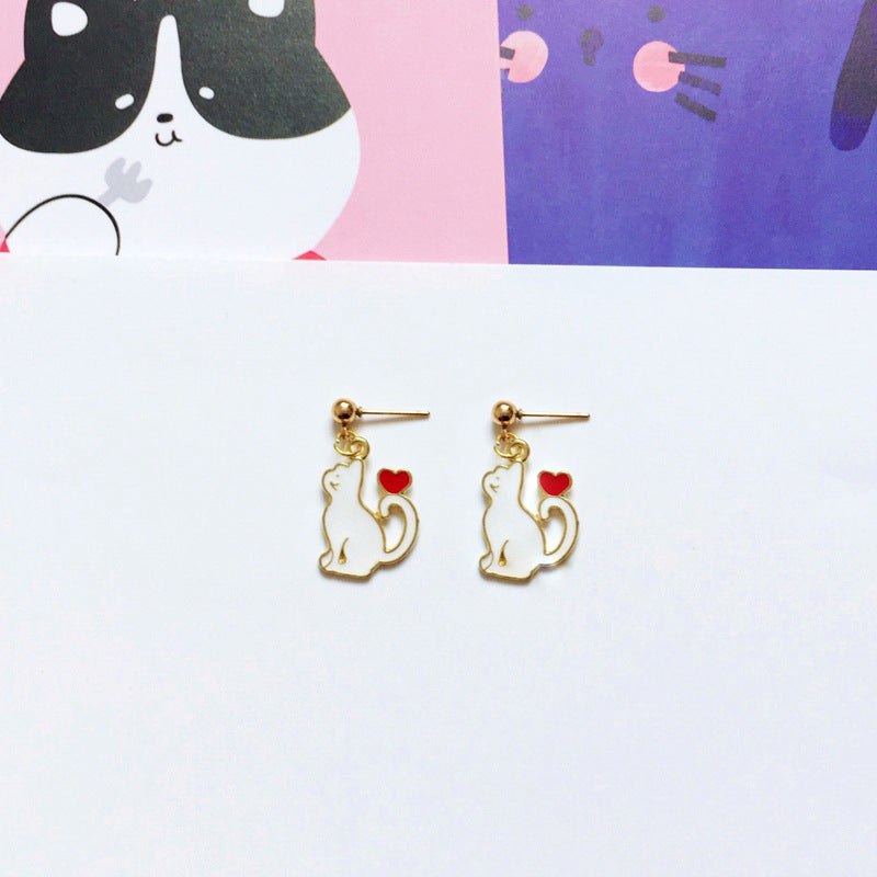 Cute Cat Alloy Enamel Women's Drop Earrings 1 Pair