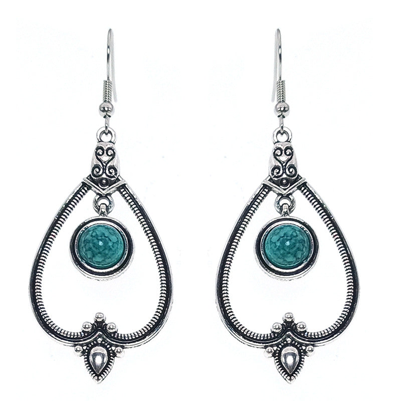 1 Pair Bohemian Water Droplets Inlay Alloy Turquoise Drop Earrings