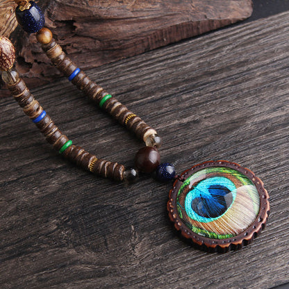 Ethnic Style Feather Wood Beaded Unisex Pendant Necklace 1 Piece