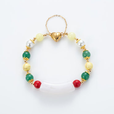 Beach Heart Shape Alloy Natural Stone Beaded Metal Button Bracelets