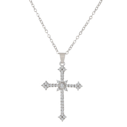 Simple Style Cross Alloy Inlay Rhinestones Unisex Pendant Necklace 1 Piece