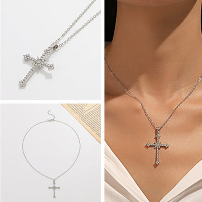 Simple Style Cross Alloy Inlay Rhinestones Unisex Pendant Necklace 1 Piece