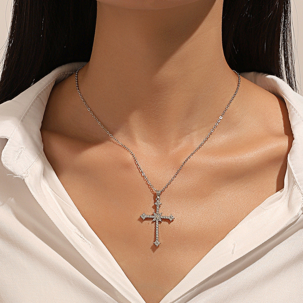 Simple Style Cross Alloy Inlay Rhinestones Unisex Pendant Necklace 1 Piece