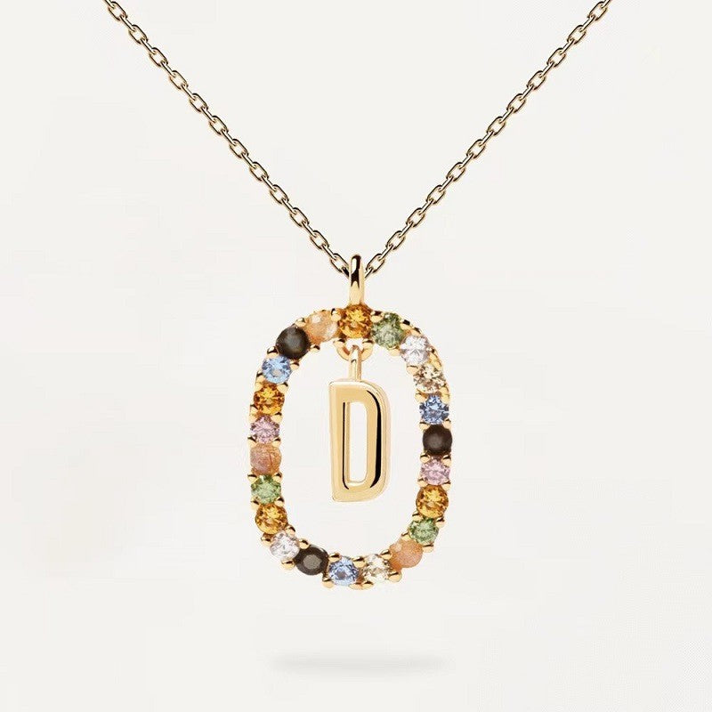 Fashion Letter Sterling Silver Plating Zircon Pendant Necklace