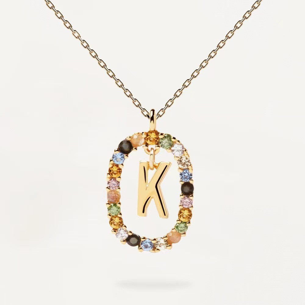 Fashion Letter Sterling Silver Plating Zircon Pendant Necklace