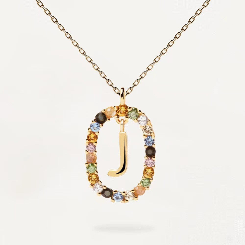 Fashion Letter Sterling Silver Plating Zircon Pendant Necklace