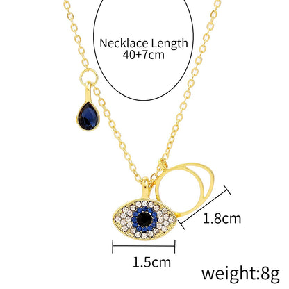 Fashion Devil's Eye Heart Shape Alloy Plating Artificial Rhinestones Women's Pendant Necklace