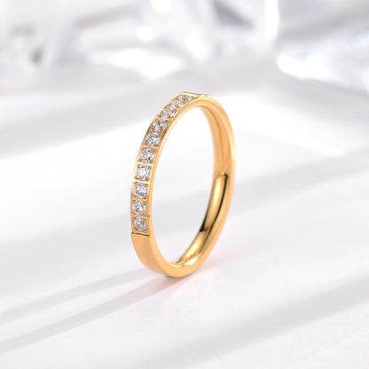 Fashion Circle Titanium Steel Inlay Zircon Rings