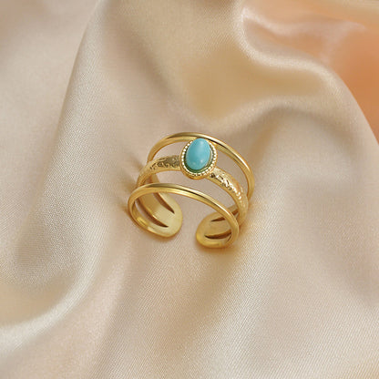 Fashion Titanium Steel Inlay Turquoise Open Ring 1 Piece