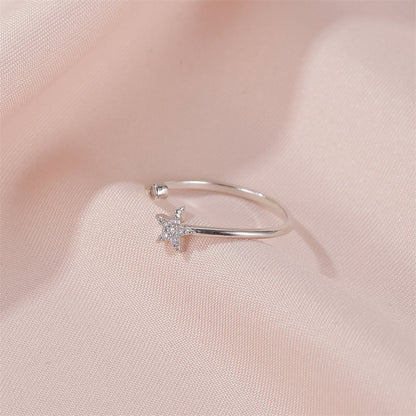 New Ring Simple Five-pointed Star Ring Personality Wild Diamond-set Star Opening Student Ring Wholesale Gooddiy