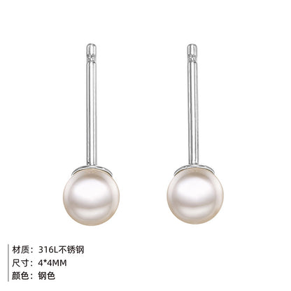 Fashion Geometric Stainless Steel Plating Artificial Pearls Ear Studs 1 Pair