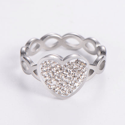 Fashion Heart Shape Stainless Steel Rhinestones Rings 1 Piece