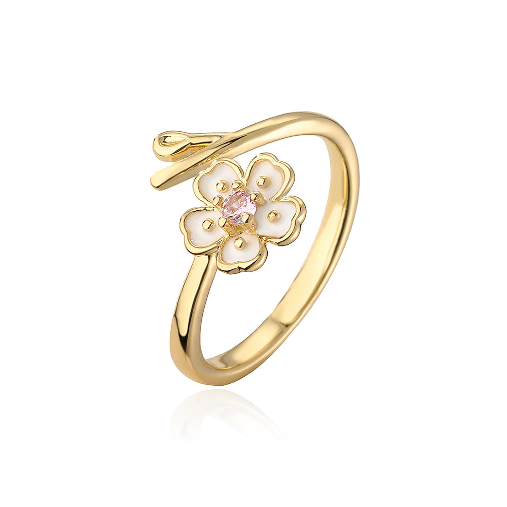 Fashion Flower Butterfly Copper Gold Plated Zircon Open Ring 1 Piece