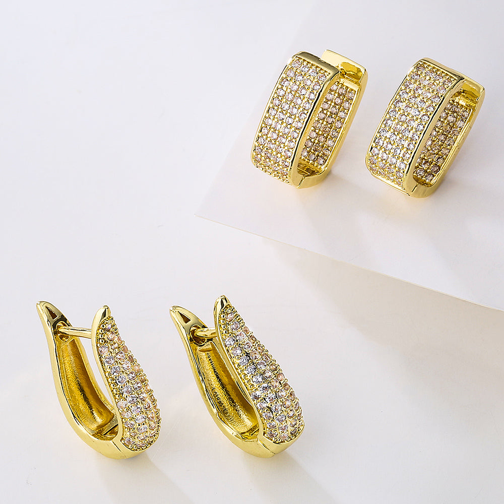 1 Pair Fashion Geometric Gold Plated Copper Zircon Gold Plated Earrings