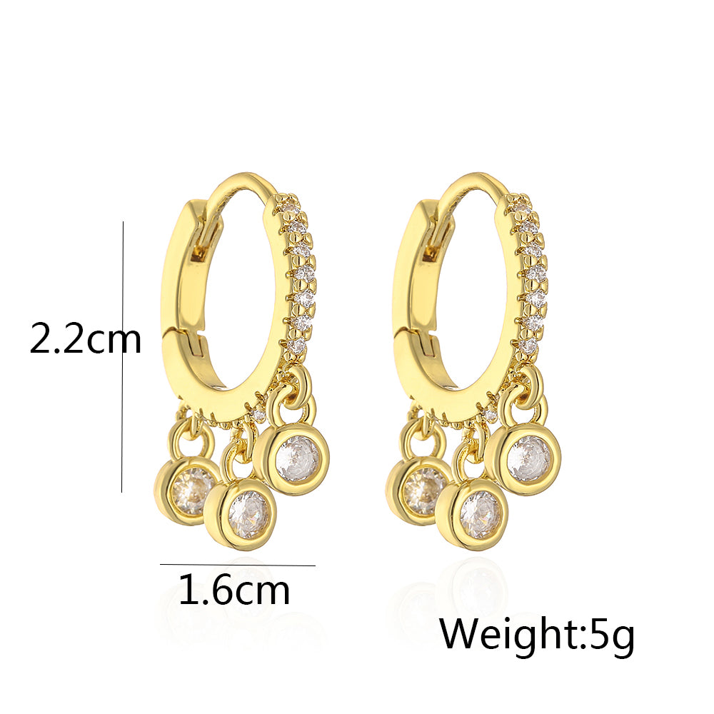 Fashion Cross Copper Gold Plated Zircon Dangling Earrings 1 Pair