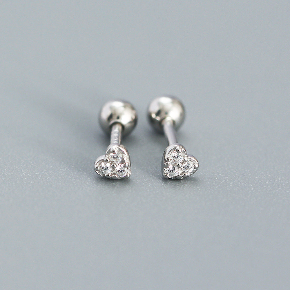 Fashion Heart Shape Sterling Silver Rhinestones Ear Studs 1 Pair