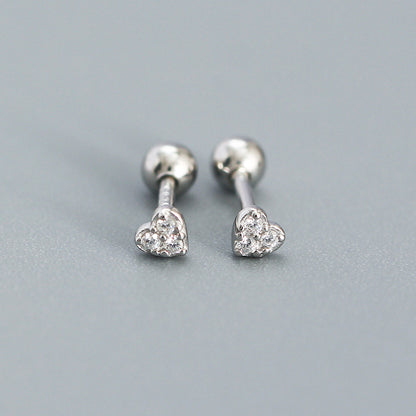 Fashion Heart Shape Sterling Silver Rhinestones Ear Studs 1 Pair